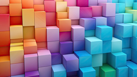 rainbow pastel wooden blocks background. texture with squaresの素材