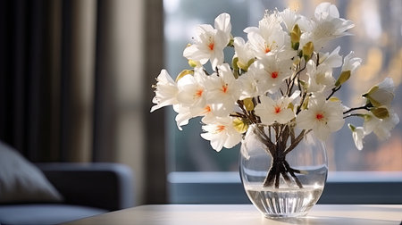 amazing spring flowers in a glass vase.の素材