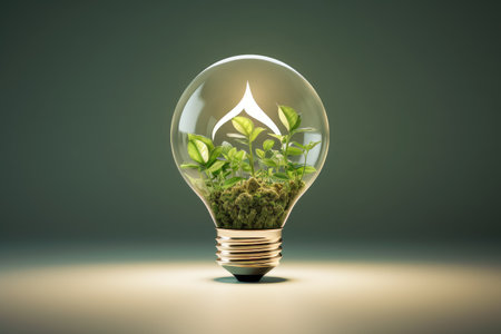 eco light bulb with leaf . environmental and eco worldの素材
