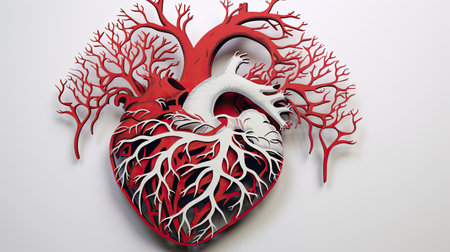 red heart organ like tree on light background, paper cut designの素材