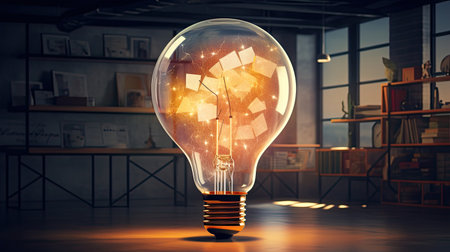 Creative light bulb on the light background.の素材