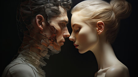 man and beautiful woman looking at each other, relationship, Ai Generated.の素材