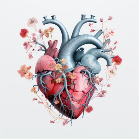 Heart with blooming flowers, health and disease concept.の素材