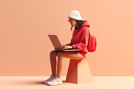 woman using laptop, online date, ai generatedの素材