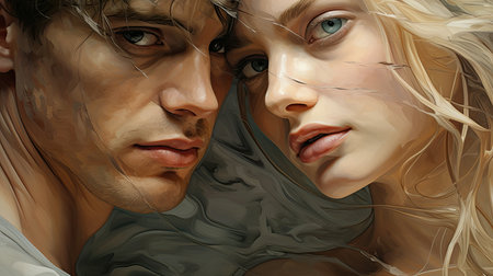 man and beautiful woman looking at each other, relationship, Ai Generated.の素材