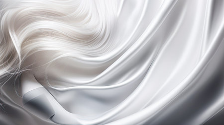 wave white silk fabric and blonde hair.の素材