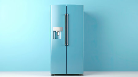 modern fridge isolated on blue background, ai generatedの素材