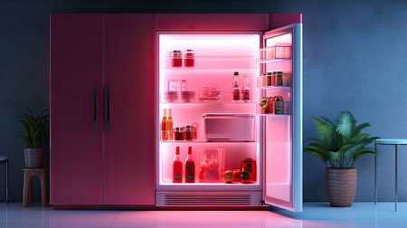 Fridge in white kitchen room, modern interior, ai generatedの素材