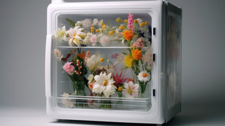 flowers in refrigerator room for flowers, ai generatedの素材