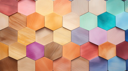 pastel rainbow wooden rhombus background. texture with rhombusの素材