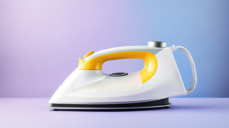 white Steam iron on bright colour background, ai generatedの素材