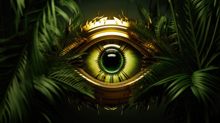 human eye organ with green leaves on green backgroundの素材