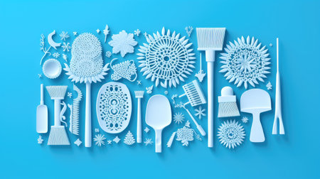 household cleaning products, cleaning brushes, sponges and rag.の素材