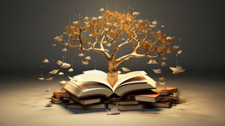 book tree, tree of knowledge, ai generatedの素材