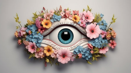 human eye organ with blooming colour flowersの素材