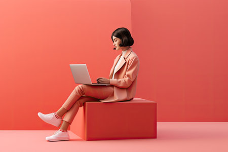 woman using laptop, online date, ai generatedの素材
