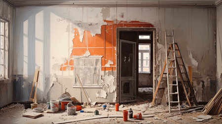 renovation concept , restoration old walls with paintingsの素材
