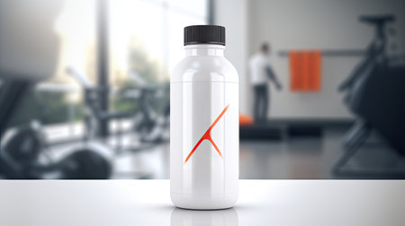 sport nutrition on gym background. mock up bottleの素材