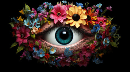 human eye organ with blooming colour flowersの素材