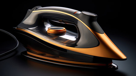 Steam iron on black background, ai generatedの素材