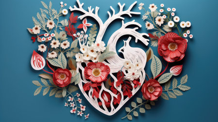 Heart with blooming flowers, health and disease concept.の素材