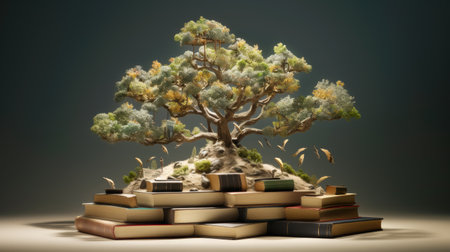 book tree, tree of knowledge, ai generatedの素材