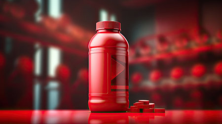 sport nutrition on gym background. mock up bottleの素材
