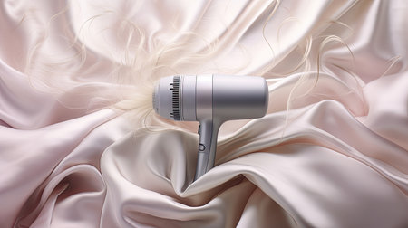 modern white hair dryer on silk background.の素材