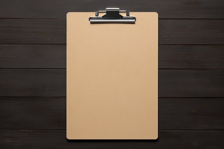 craft brown clipboard on grey background, ai generatedの素材