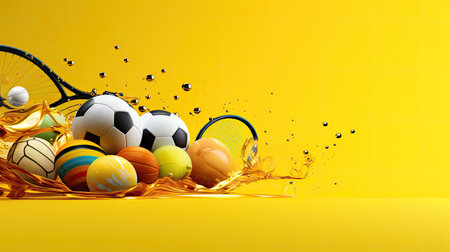 Sport equipment on yellow background.の素材