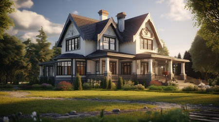 country house on the river process, ai generatedの素材