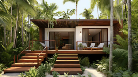 Landscape design with flowers, beautiful residential house backyard in summer.の素材
