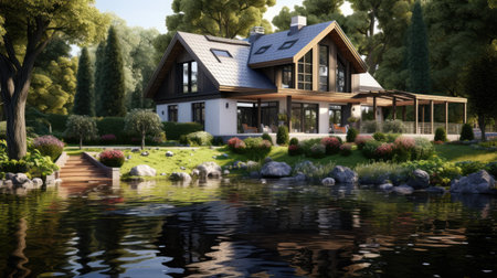country house on the river process, ai generatedの素材
