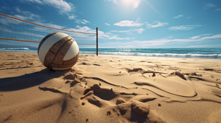 volleyball ball on the beach at summer sunny day.の素材