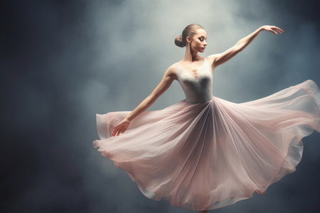 beautiful graceful classic ballerina dancing on studio background.の素材
