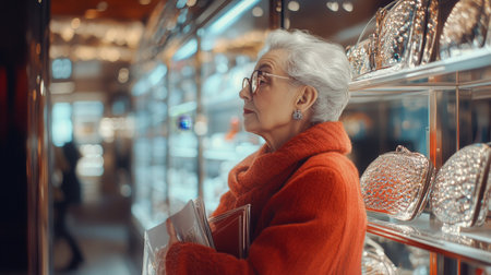 Elderly stylish woman shopping in luxury storeの素材