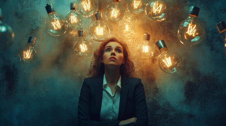 Businesswoman overcoming difficulties, making innovative in business, career.の素材