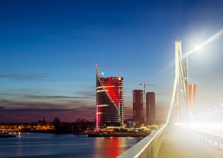 Sunset over the festive Riga.The view from the cable-stayed bridgeのeditorial素材