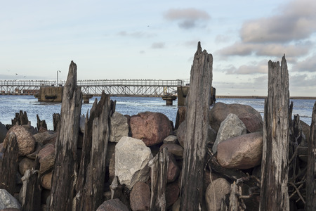 Breakwaters on the Baltic Sea in stone and woodの写真素材