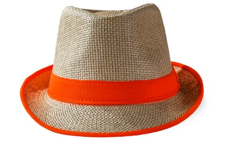 summer straw hat isolated on a white backgroundの写真素材