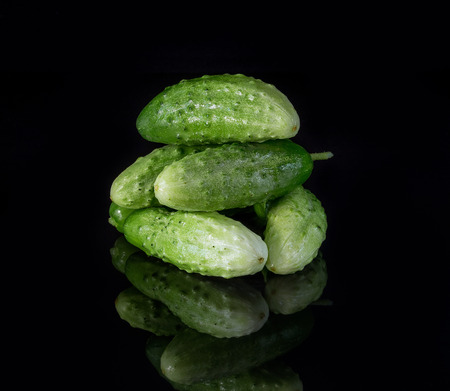 Fresh green cucumber on a dark backgroundの写真素材