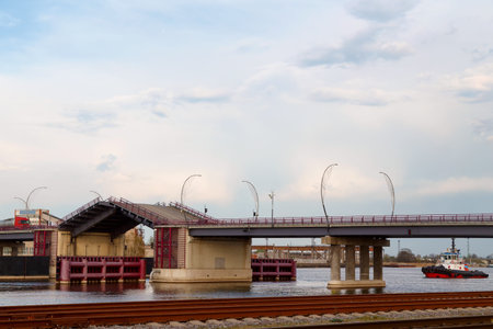 Drawbridge in action, Ventspils, Latvia
