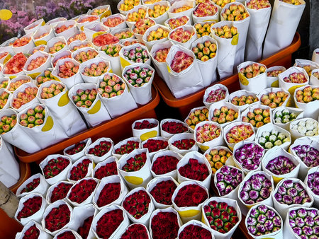 Flower bouquets for sale, China, Hong Kongの写真素材