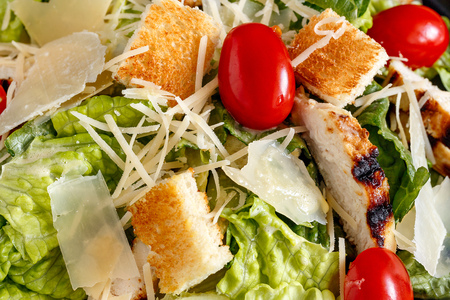 Caesar salad with chicken and tomatoes, Roman saladの写真素材