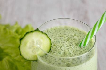 Smoothies from Greek yogurt with herbs on a gray backgroundの写真素材