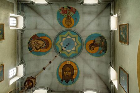 Painted on the ceiling of an Orthodox church of four saints and tower windows in a circleのeditorial素材