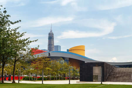 Cityscape of the central part of the city with a park zone, Shenzhen, China, 08/22/2019のeditorial素材