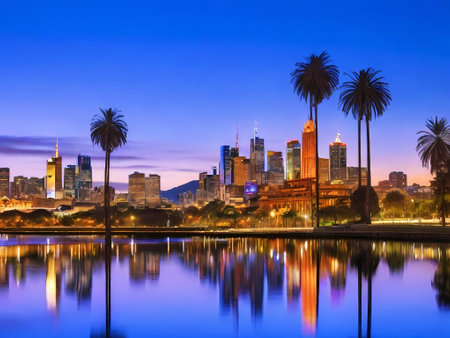 Resort coast of Australia at sunset. AI generated illustration. AI generated.の写真素材