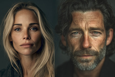 Portraits of two surgeons: a man and a woman close-upの素材