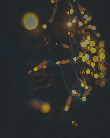 Bokeh New Years garland. The graininess of the film in the style of an old photo.の写真素材